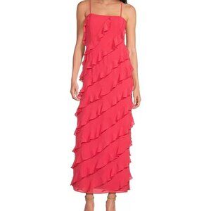 NWT‎ Gianni Bini Taylor Chiffon Straight Neckline Sleeveless Ruffle Long Dress 0